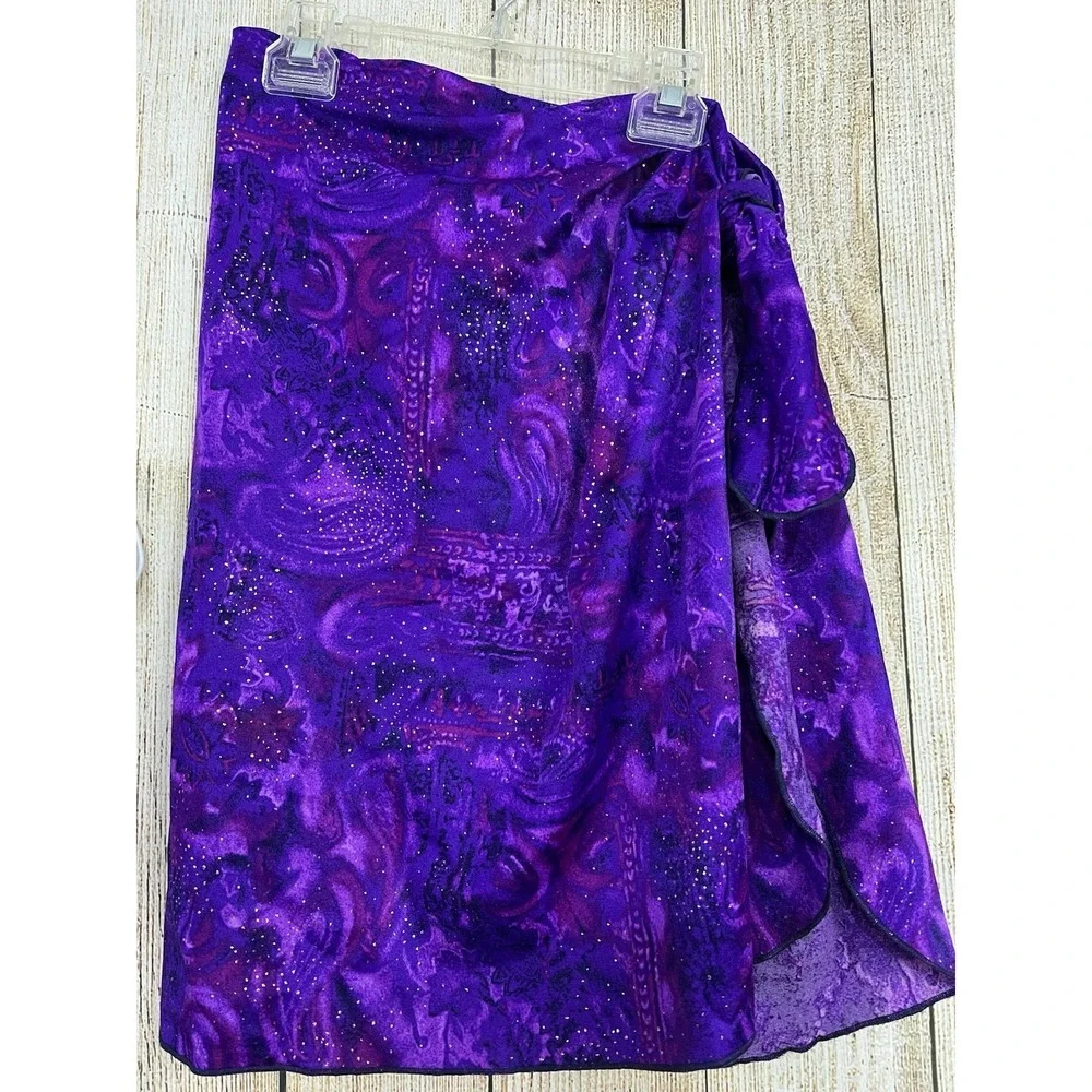 Vtg 90s Jantzen 3pc Swim Set Wrap‎ Skirt 10 Purple Galaxy High Waist Bikini USA